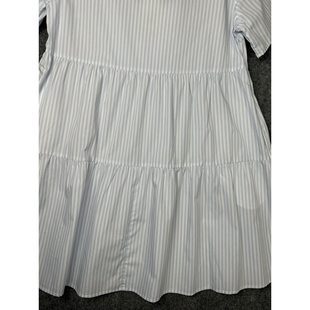 A New Day Womens Striped Tiered Babydoll Mini Dress‎ M Blue White Coastal Summer - Picture 11 of 12